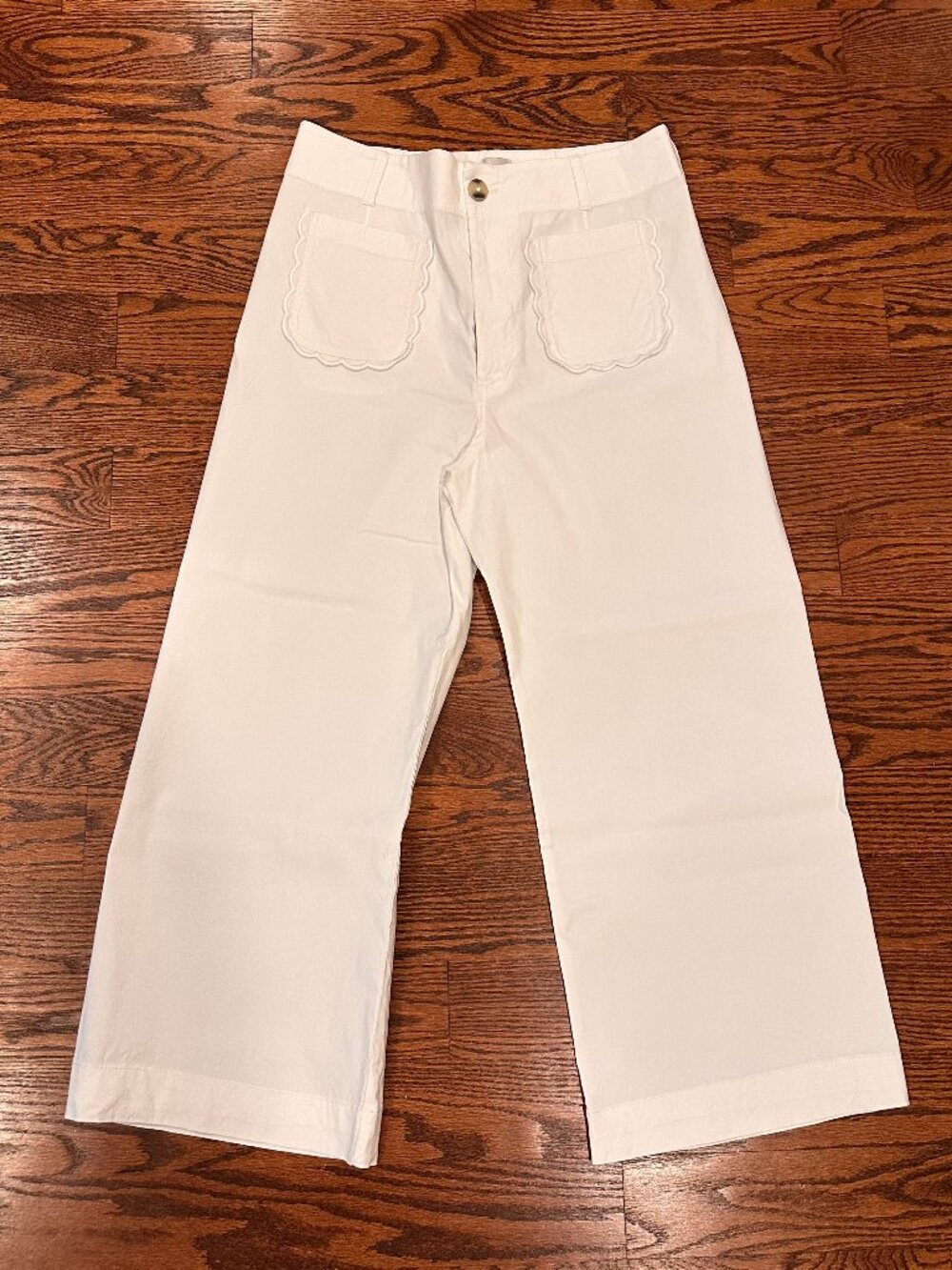 Maeve Anthropologie Colette Scallop Pocket Wide Leg Pants White Size 32